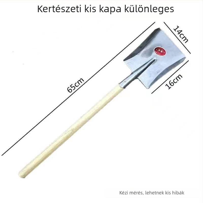 Mangánacél lapát, teljes acél felépítés, fa nyél, négyszögletes sík fejű fej, szén- és kertészeti használatra