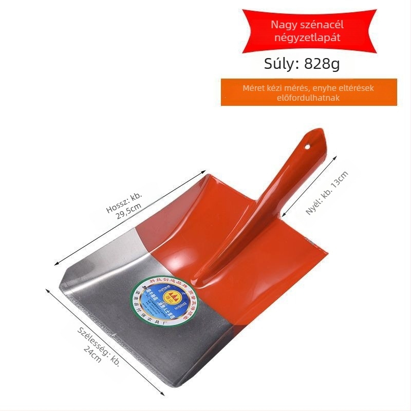 Mangánacél lapát, teljes acél felépítés, fa nyél, négyszögletes sík fejű fej, szén- és kertészeti használatra