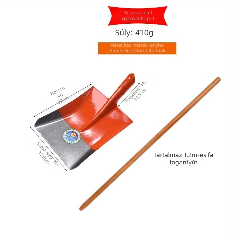 Mangánacél lapát, teljes acél felépítés, fa nyél, négyszögletes sík fejű fej, szén- és kertészeti használatra