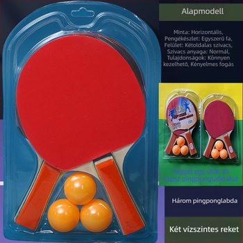Gyerek asztaliteniszütő készlet, 2 darabos, 3 labdával, nyárfa alaplappal, habgumival, vízszintes ütés