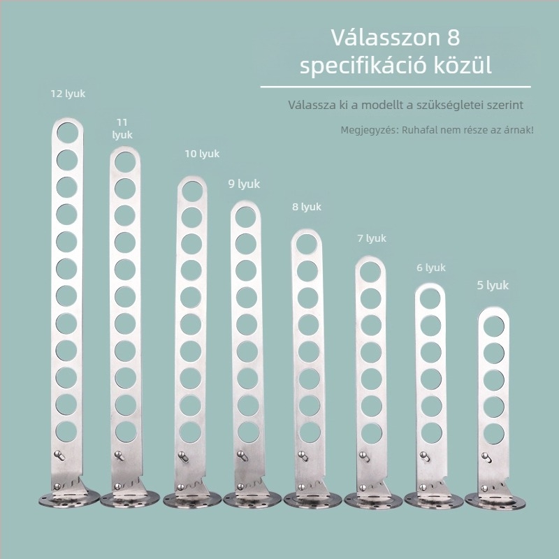 Fali összecsukható ruhatartó rozsdamentes acélból, 12 lyuk, 9 kampó, modern minimalista stílus