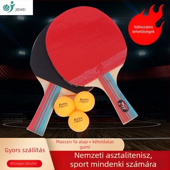 Két asztalitenisz ütőből álló szett, kétoldali fordított gumival, nyárfa alapú lemezekkel, egyenes fogantyúval edzésre