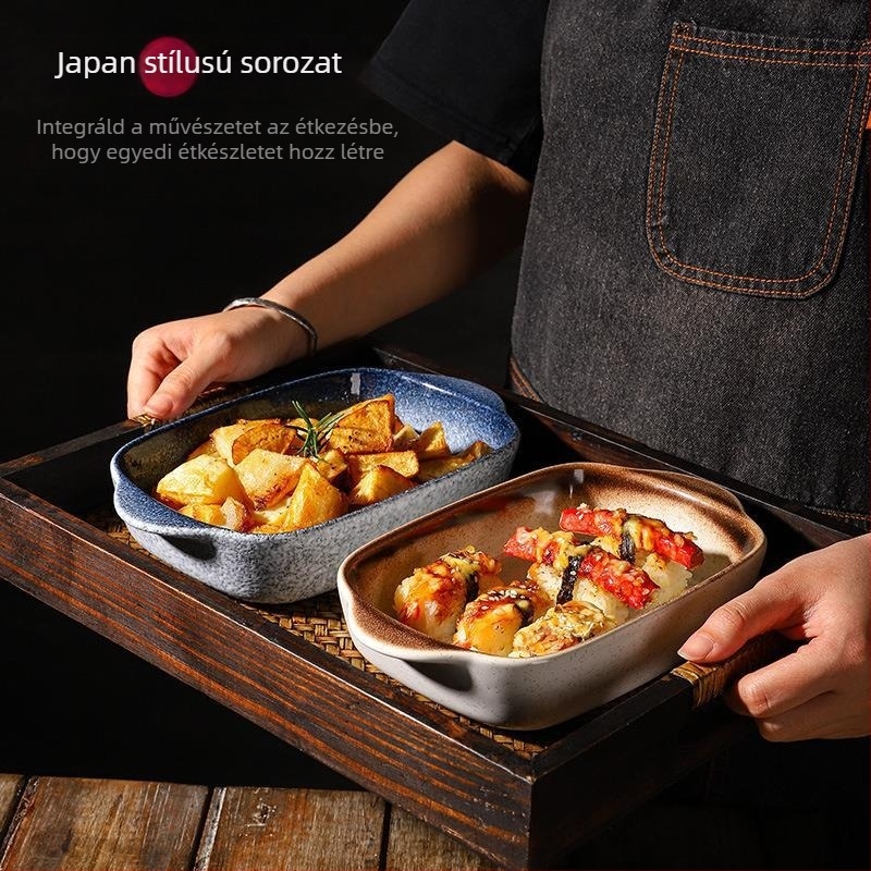 Kerámia sütőtál sajtos rizshez, japán stílus, porcelán, mikróhöz kompatibilis, szabálytalan alakú, több mintázat