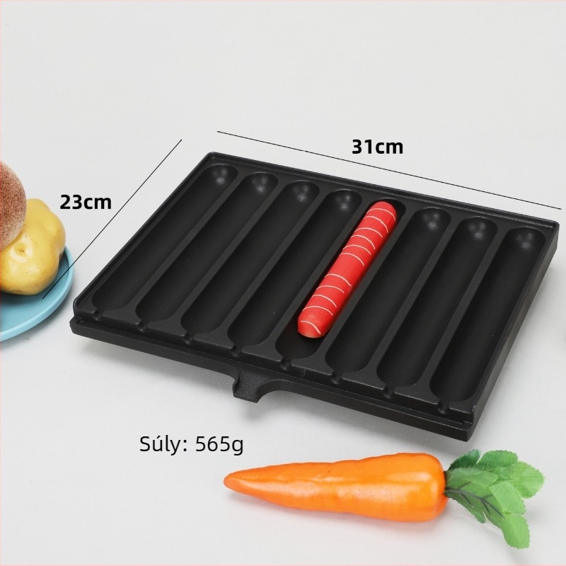 8‑lyukas szalámi grill serpenyő (alumínium, négyszögletes, hordozható, tapadásmentes, könnyen tisztítható)