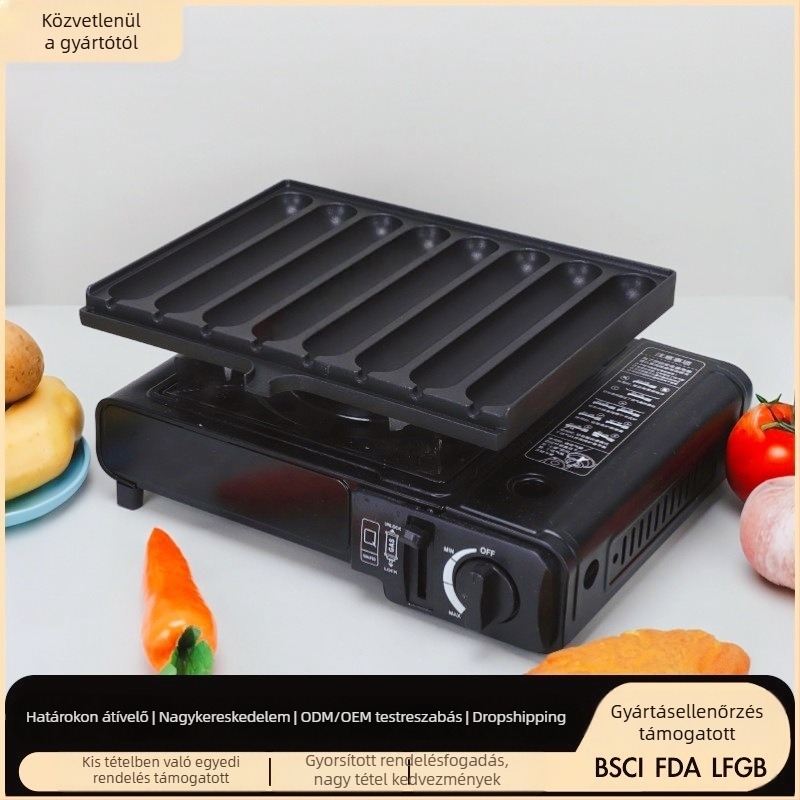 8‑lyukas szalámi grill serpenyő (alumínium, négyszögletes, hordozható, tapadásmentes, könnyen tisztítható)