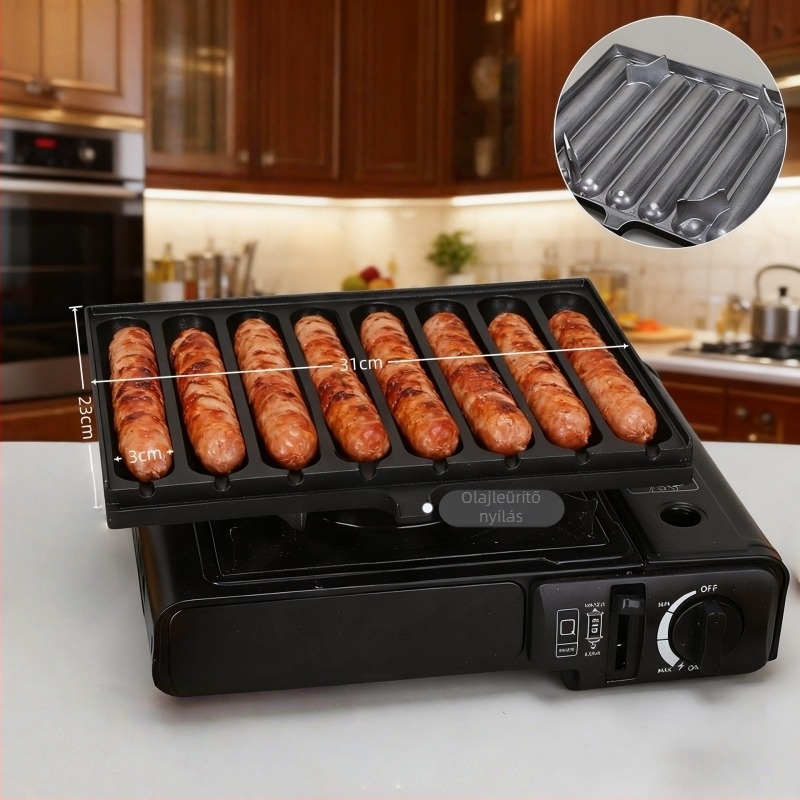 8‑lyukas szalámi grill serpenyő (alumínium, négyszögletes, hordozható, tapadásmentes, könnyen tisztítható)