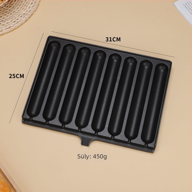8‑lyukas szalámi grill serpenyő (alumínium, négyszögletes, hordozható, tapadásmentes, könnyen tisztítható)