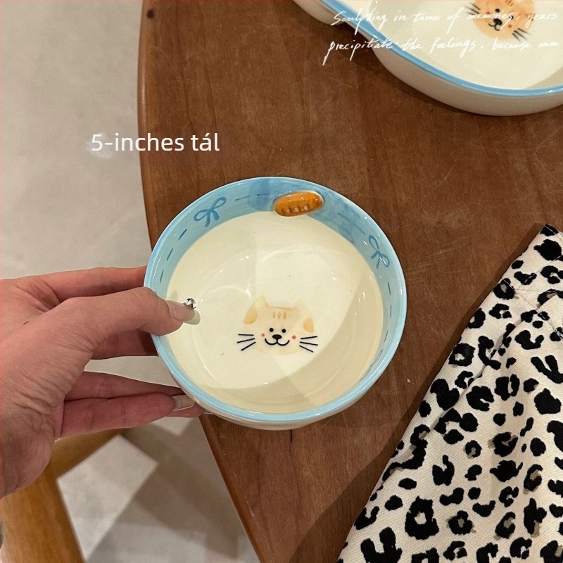 Porcelán tál nem szabályos formával, rajzfilm mintával, koreai stílus, mikrohullámú sütőben használható