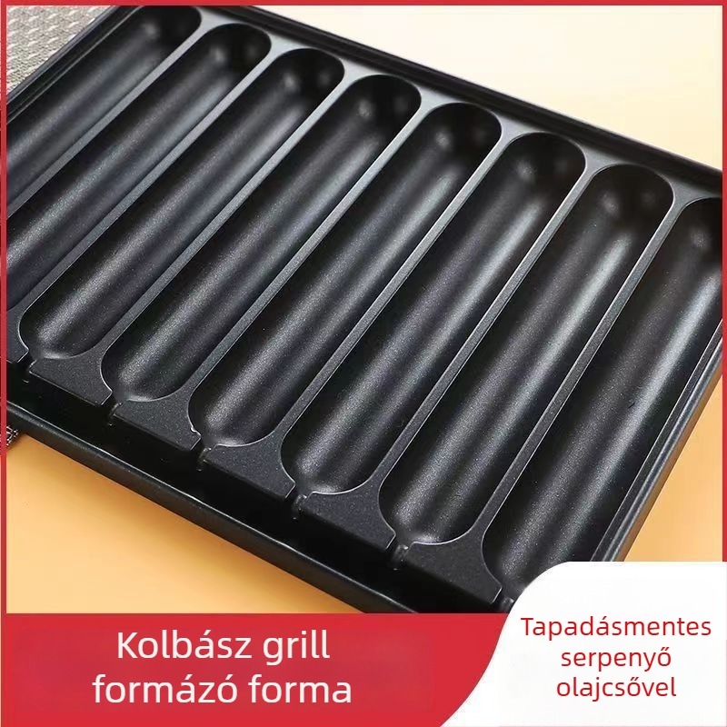 8-csöves kolbász grilllemez, alumínium, négyzet alakú, sajtolt kialakítás, multifunkcionális, hordozható, könnyen tisztítható