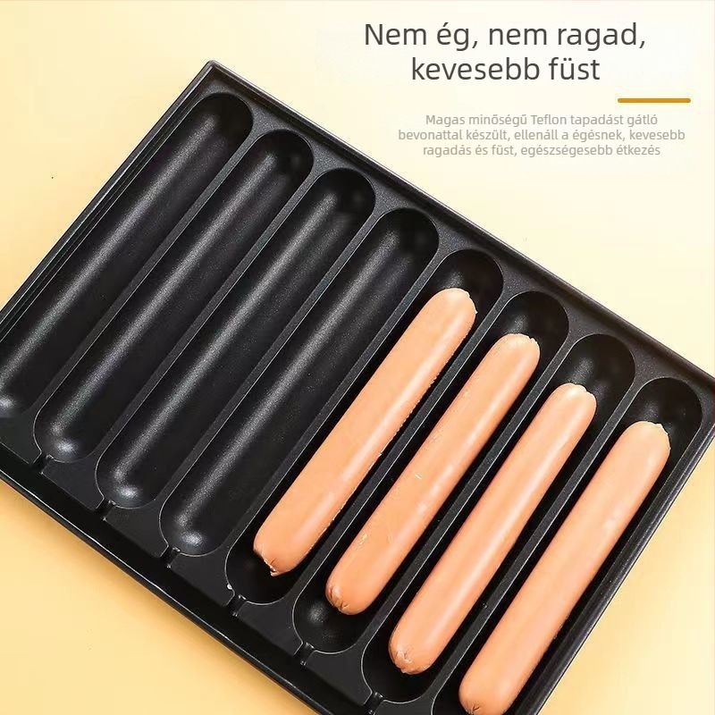 8-csöves kolbász grilllemez, alumínium, négyzet alakú, sajtolt kialakítás, multifunkcionális, hordozható, könnyen tisztítható