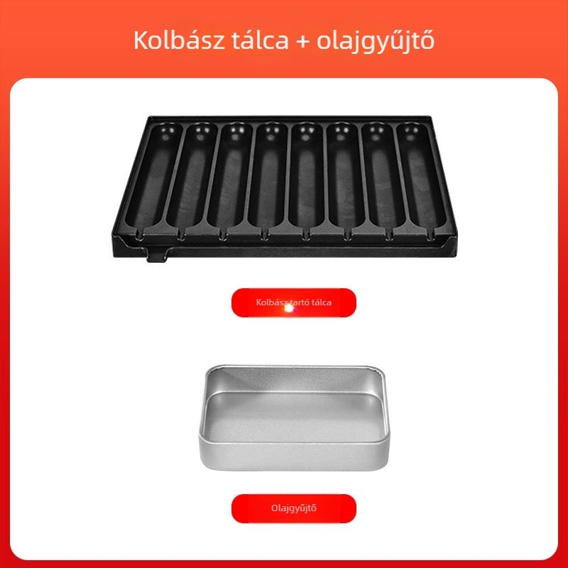 8-csöves kolbász grilllemez, alumínium, négyzet alakú, sajtolt kialakítás, multifunkcionális, hordozható, könnyen tisztítható