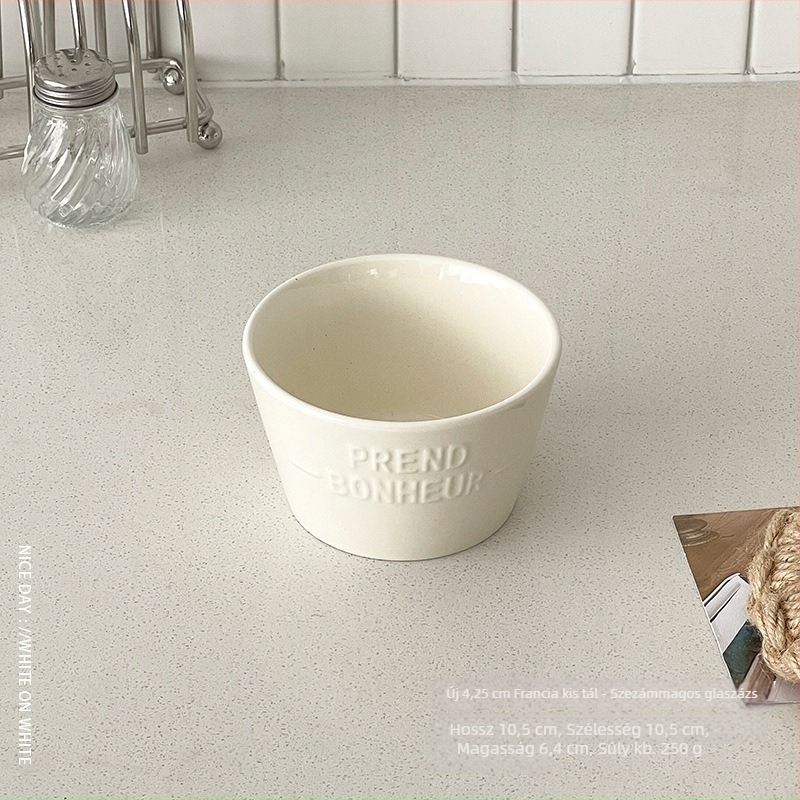 Desszertes tál kettős füllel – porcelán étkészlet, csíkos minta, koreai stílus, kör alakú forma, mázas felület