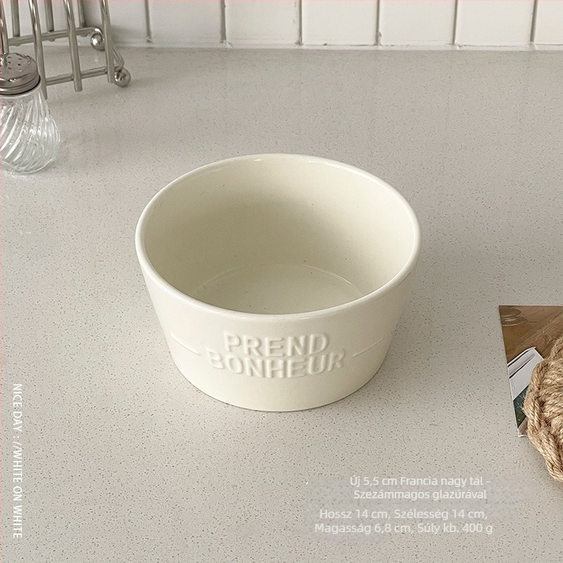 Desszertes tál kettős füllel – porcelán étkészlet, csíkos minta, koreai stílus, kör alakú forma, mázas felület