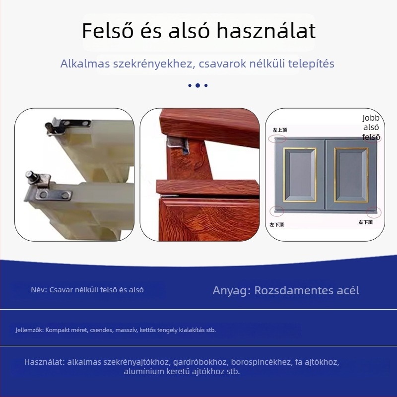 Ajtó pánt tengely, felső és alsó; rozsdamentes acél; NdFeB feldolgozású; szekrényajtókhoz és ablakokhoz