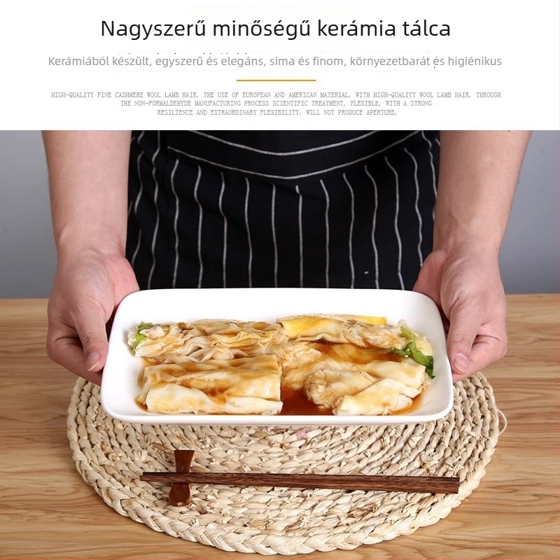 Hosszúkás kerámia tányér – modern minimalista dizájn, mikrohullámú sütőben használható, felület máz alatti színnel, testreszabható, szállodákhoz és étkezésekhez