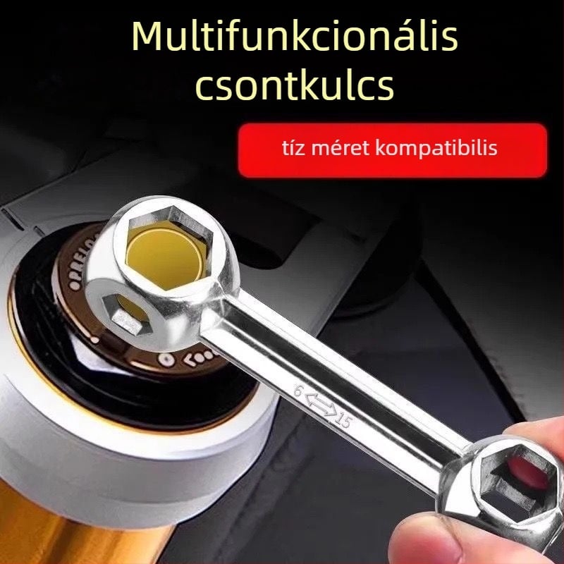 Hordozható kerékpárjavító kulcs, tíz az egyben, acélból, belső hatszög csatlakozófejekkel