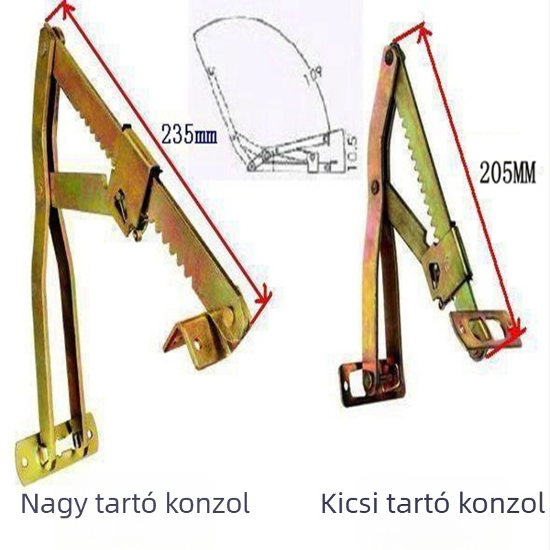 A62 Bútorzsanér – nagy tartókeretű, többszintes csukló, hátsó támasz; modell A62, magas széntartalmú acél, 3,5 mm vastagság, sztancolásos formázás, tatami szekrényhez