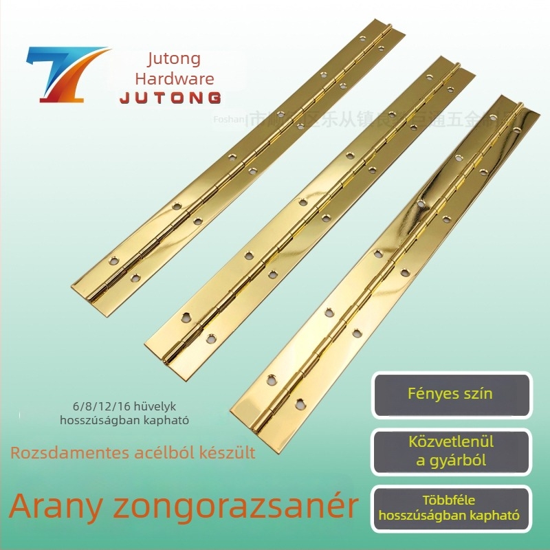 Jutong 1.2 hüvelykes rozsdamentes acél, fényes arany pianózsanér, hosszú zsanér asztalhoz és székhez, fa doboz-szekrény, arany bevonat
