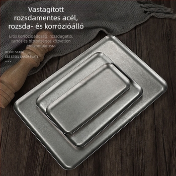 Vintage rozsdamentes acél téglalap alakú tál, ipari retro stílus, egyszínű mintázat, mikróbarát