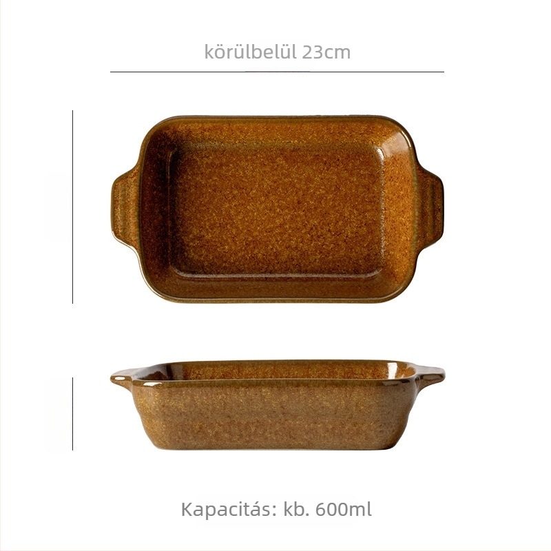 Kerámia téglalap alakú sütőedény, retro stílus, kemencés máz felülettel, logó nyomtatására alkalmas