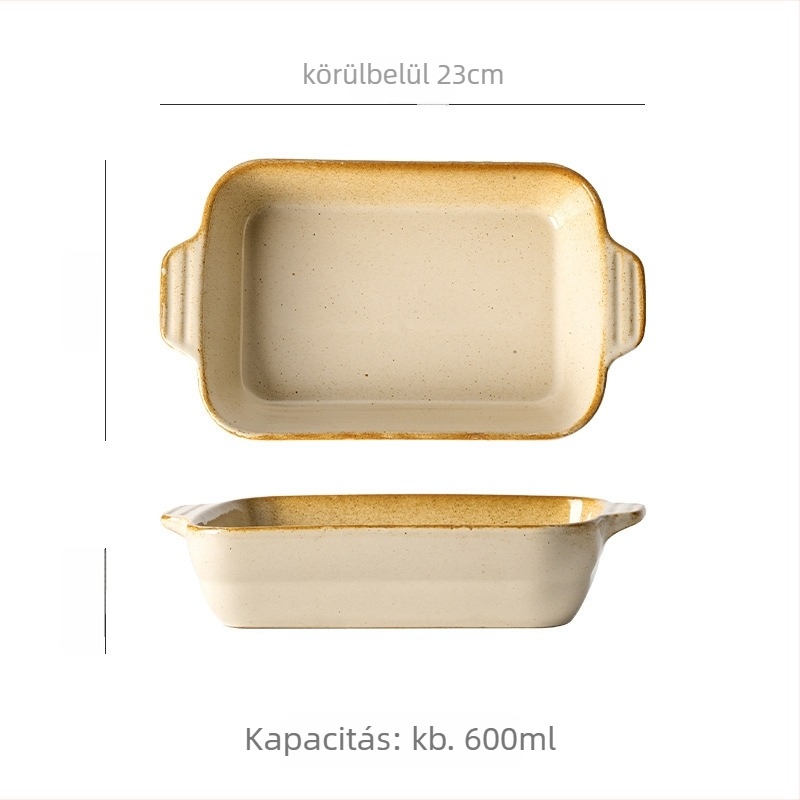 Kerámia téglalap alakú sütőedény, retro stílus, kemencés máz felülettel, logó nyomtatására alkalmas