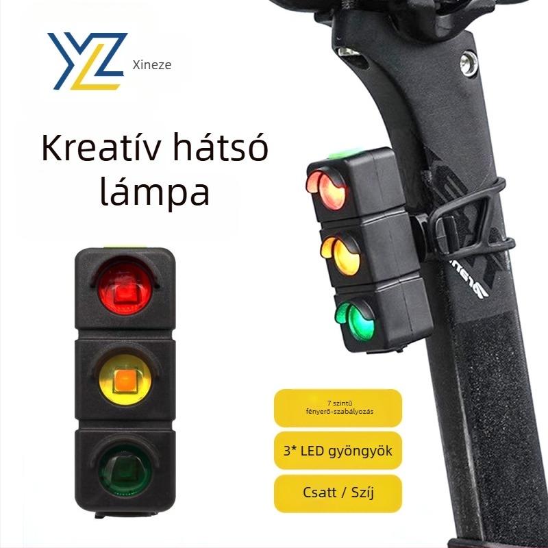 Kerékpár hátsó fény, háromszínű figyelmeztető fény, Type-C töltés, modell W19