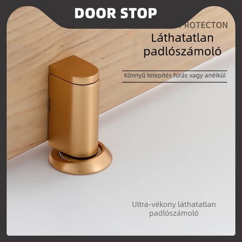 Padlóhoz rögzített ajtóstop, fúrás nélkül, rejtett szívóerő, szélálló, erős mágnes, cinkötvözet