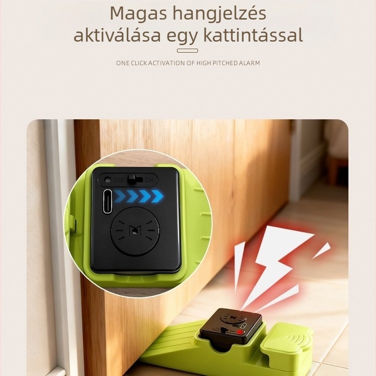 Padlóra szerelt ajtóstopper riasztóval, cinkötvözetből, önálló felszerelés, hordozható