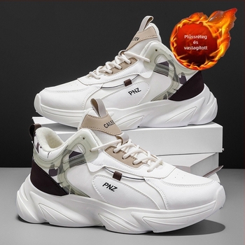 Fiatal férfiak téli sportcipői – Dad Shoes, felső rész szintetikus bőrből, PVC talp, cipőfűző, 3–5 cm vastag sarok, lélegző és meleg