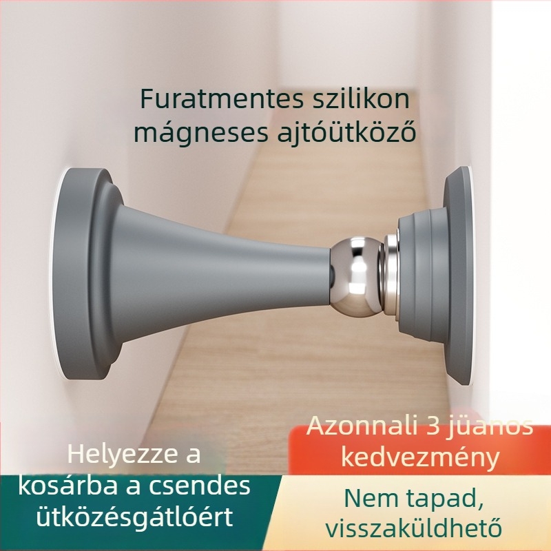 Fúrás nélküli mágneses ajtóstop, szilikonból, fürdőszobai, halk működésű, padlóra tapadó