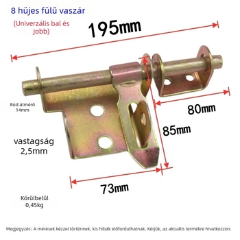 Vas ajtózár dupla füllel, galvanizált, vízszintes, hegesztett