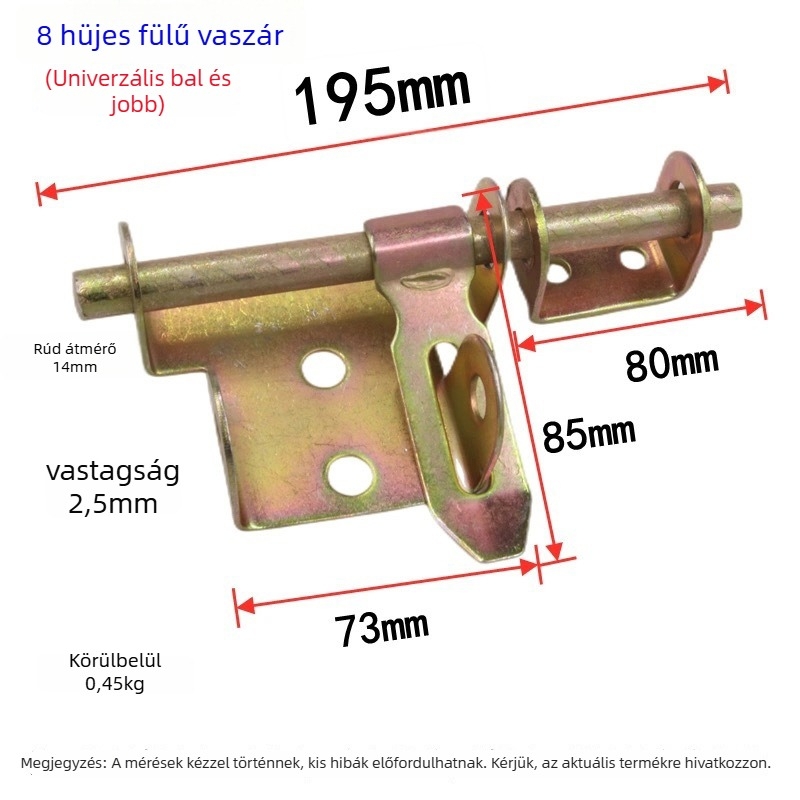 Vas ajtózár dupla füllel, galvanizált, vízszintes, hegesztett