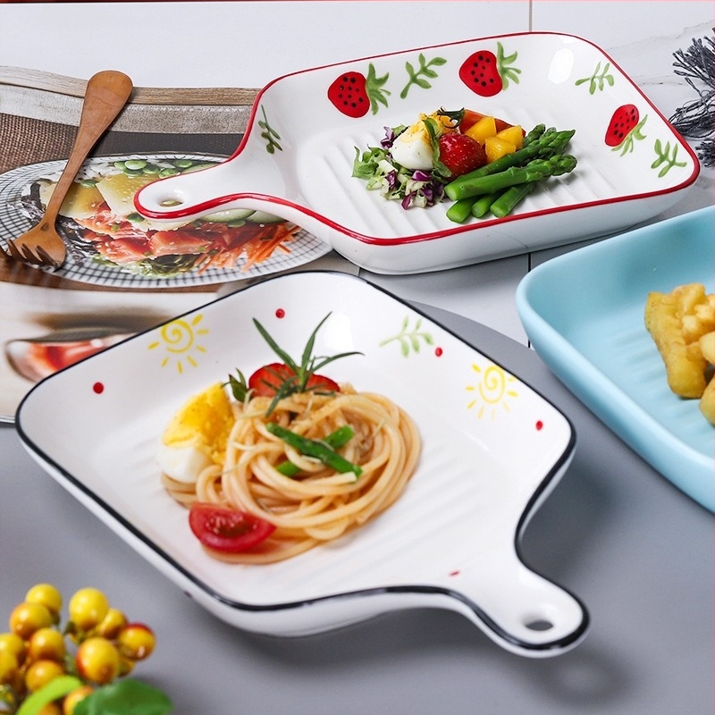 Mingxin Ceramics kerámia lemez — kézzel festett, négyszögletes alak, több mintázat, mikrohullámú sütőben használható, testreszabható