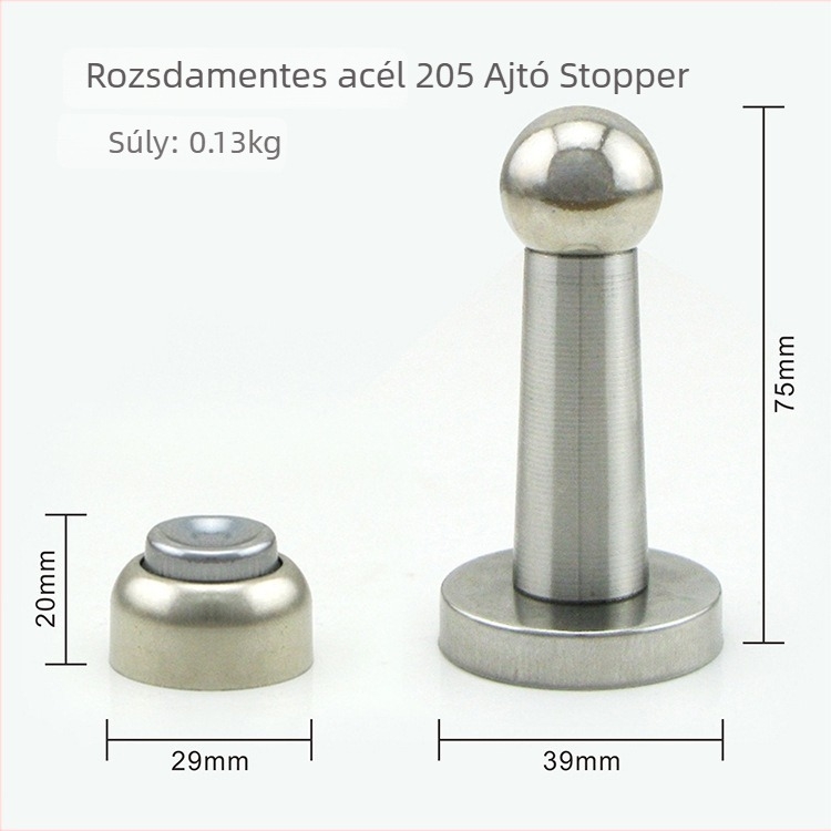 Mágneses ajtóütköző rozsdamentes acélból, falra szerelhető, polírozott felület, modell 205, Gu Rui