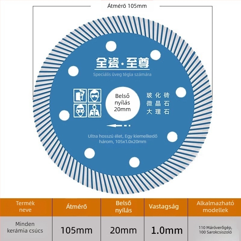 Csempevágó gyémánt penge - repedésmentes, száraz vágáshoz, kompatibilis a szögvágóval, kerámia, márvány és kő számára