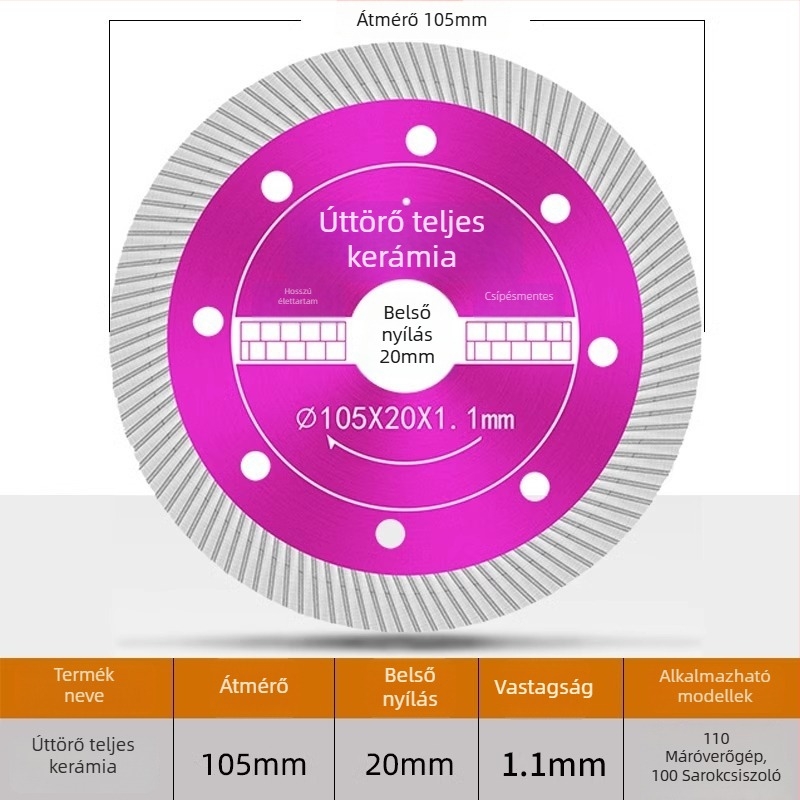 Csempevágó gyémánt penge - repedésmentes, száraz vágáshoz, kompatibilis a szögvágóval, kerámia, márvány és kő számára