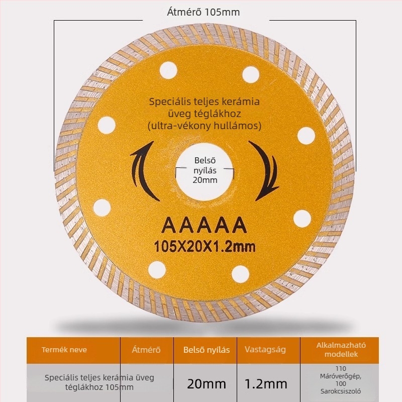 Csempevágó gyémánt penge - repedésmentes, száraz vágáshoz, kompatibilis a szögvágóval, kerámia, márvány és kő számára