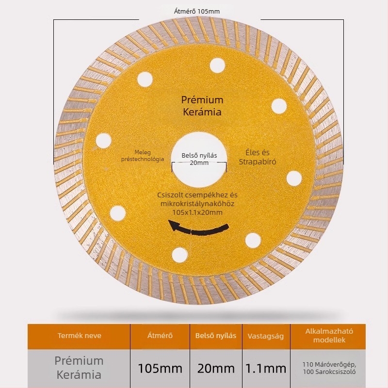 Csempevágó gyémánt penge - repedésmentes, száraz vágáshoz, kompatibilis a szögvágóval, kerámia, márvány és kő számára