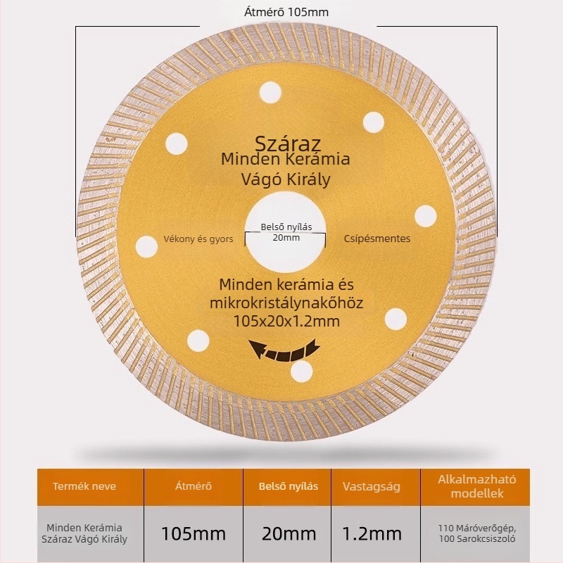 Csempevágó gyémánt penge - repedésmentes, száraz vágáshoz, kompatibilis a szögvágóval, kerámia, márvány és kő számára
