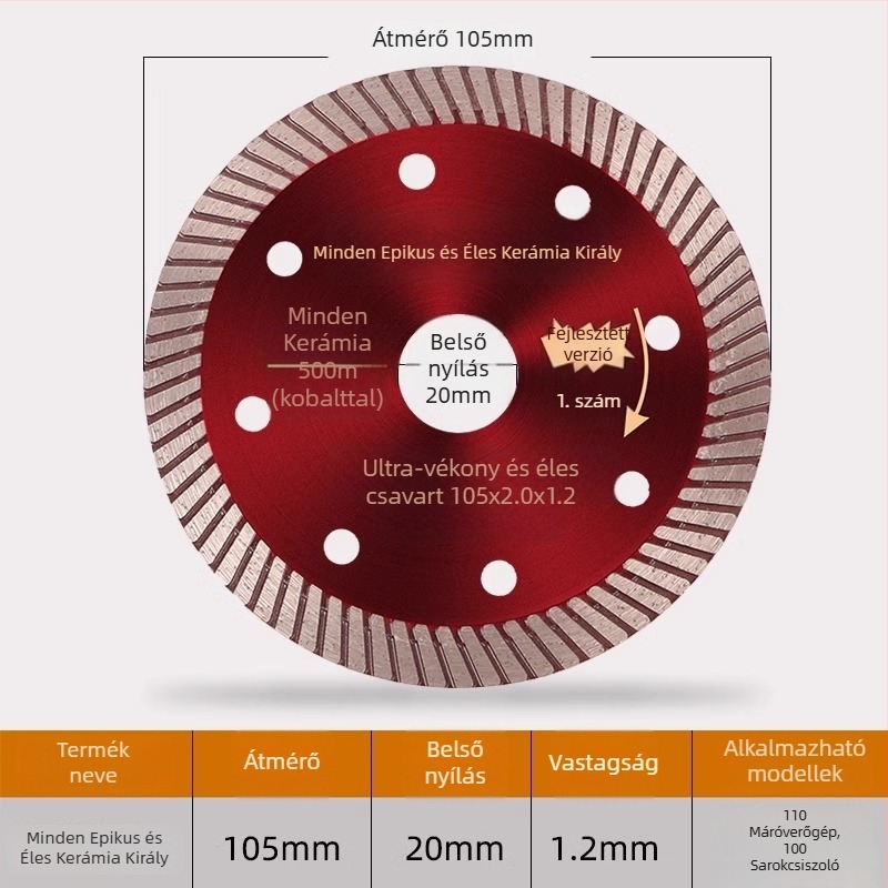 Csempevágó gyémánt penge - repedésmentes, száraz vágáshoz, kompatibilis a szögvágóval, kerámia, márvány és kő számára