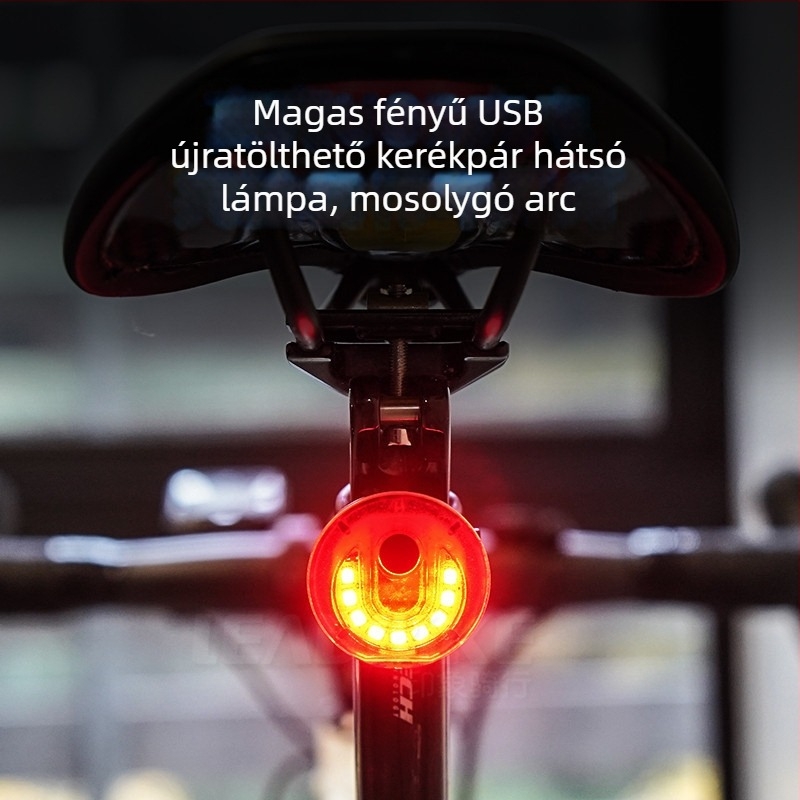 Kerékpár hátsó lámpa, tölthető, nagy fényerejű, riasztó fény, A10 modell, Leadbike/Impression Riding
