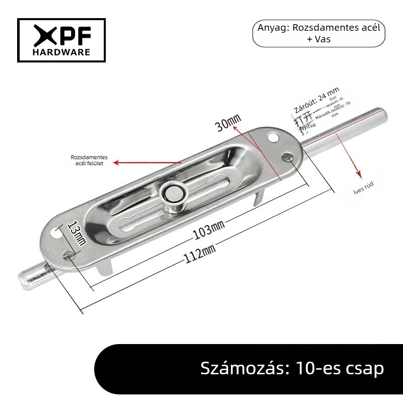 No.10 csapos zár, rozsdamentes acél + vas, polírozott felület, modern minimalista stílus