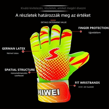 Gyerekek futballkapus kesztyűje ujjvédővel, teljes latex, csúszásmentes fogás edzéshez