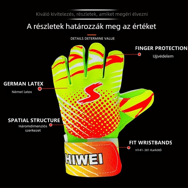Gyerekek futballkapus kesztyűje ujjvédővel, teljes latex, csúszásmentes fogás edzéshez