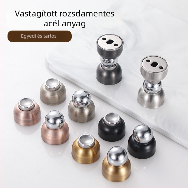 Ajtóstopper rozsdamentes acélból, szilikonból és vasból, falra szerelhető, automata mágneses működés