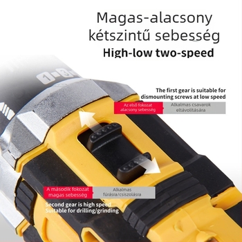 Hordozható akkumulátoros fúró kefés motorral, 48V Li‑ion akkumulátor, egyenes tengellyel, univerzális tokmány, háztartási használatra (6 hónap garancia)