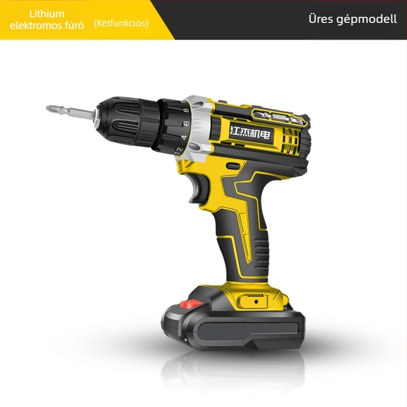 Hordozható akkumulátoros fúró kefés motorral, 48V Li‑ion akkumulátor, egyenes tengellyel, univerzális tokmány, háztartási használatra (6 hónap garancia)