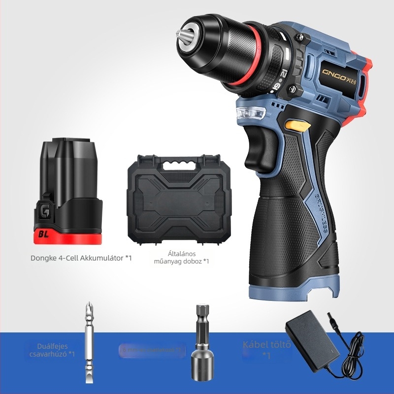 Brushless Li-ion akkumulátoros kézi fúró, 16.8V, pisztoly fogantyú, önzáró tokmány, fokozatmentes sebességszabályozás