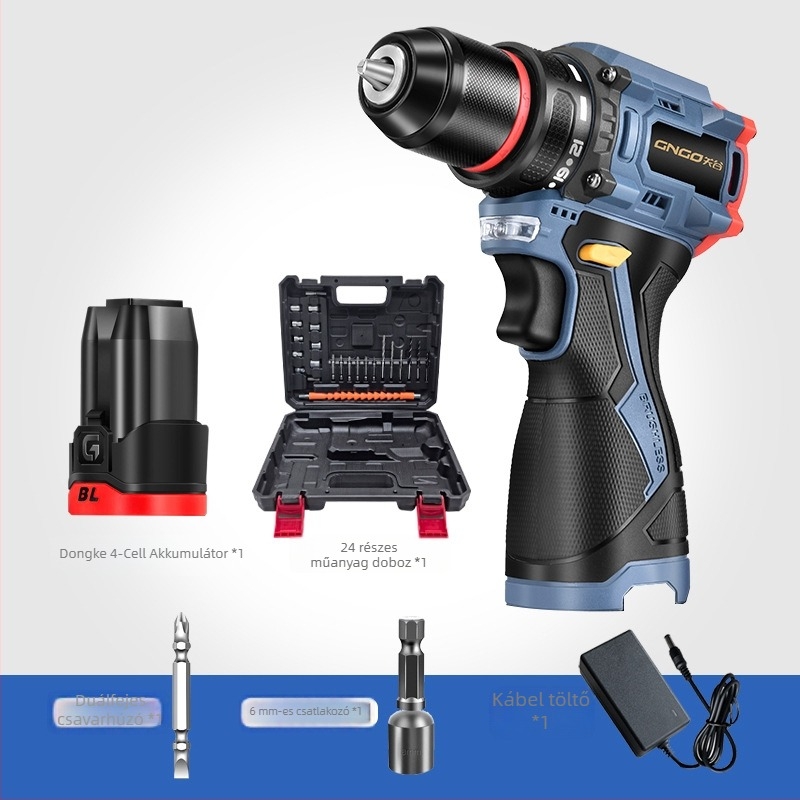Brushless Li-ion akkumulátoros kézi fúró, 16.8V, pisztoly fogantyú, önzáró tokmány, fokozatmentes sebességszabályozás