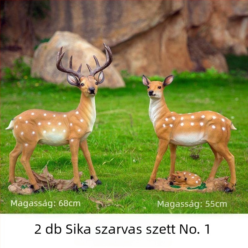 Sika szarvas kertészeti szobor, gyanta, kézzel készített, francia pásztor stílus, Huixiang márka